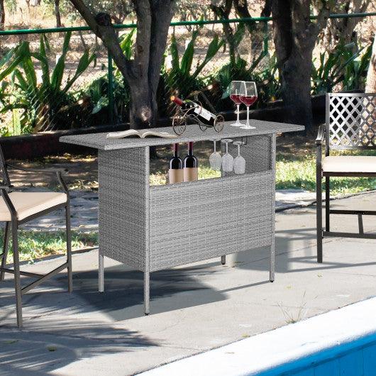 Outdoor Patio Wicker Bar Table with Metal Shelves at Set Shop and Smile
