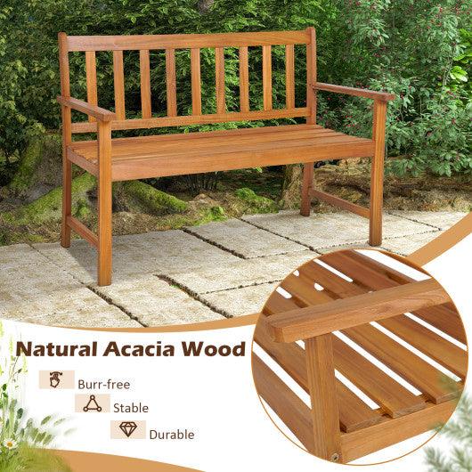 2-Person Outdoor Acacia Wood Bench with Backrest at Set Shop and Smile
