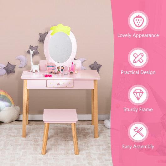 2-in-1 Children Vanity Table Stool Set with Mirror-Pink at Set Shop and Smile
