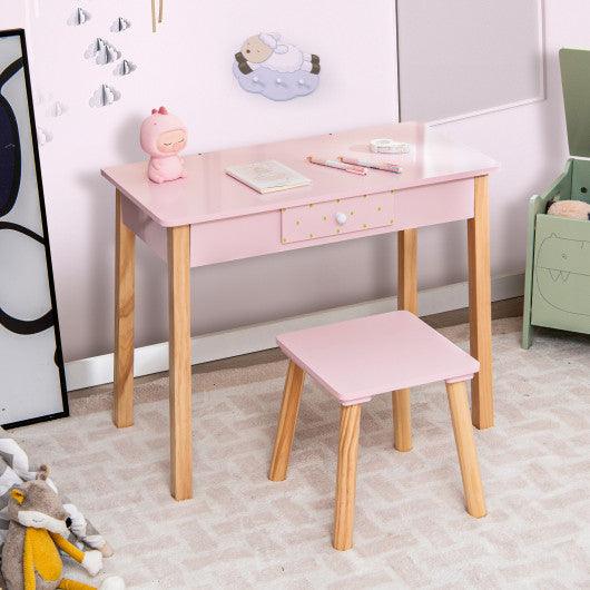 2-in-1 Children Vanity Table Stool Set with Mirror-Pink at Set Shop and Smile