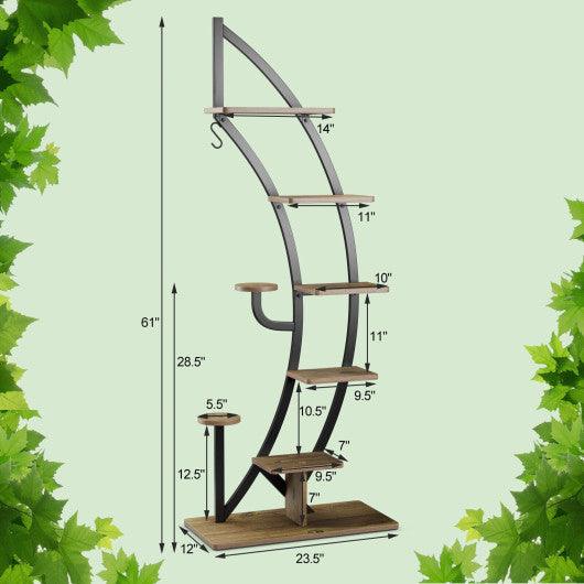 6 Tier 9 Potted Metal Plant Stand Holder Display Shelf with Hook-Natural at Set Shop and Smile