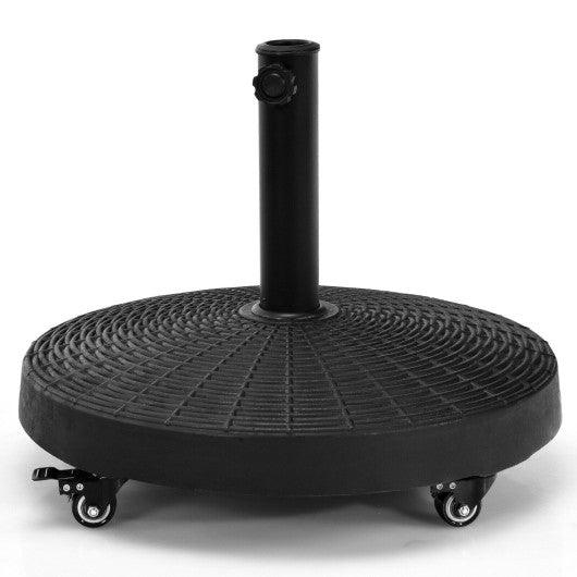 50 LBS Patio Wicker Style Resin Umbrella Base Stand Heavy Duty with Wheels at Set Shop and Smile