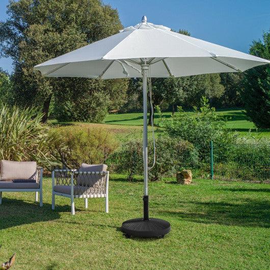 50 LBS Patio Wicker Style Resin Umbrella Base Stand Heavy Duty with Wheels at Set Shop and Smile