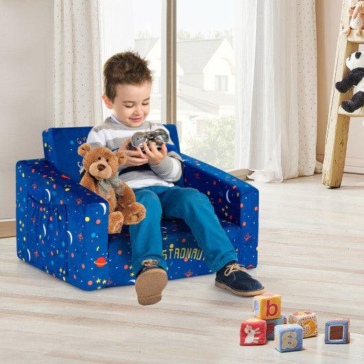 2-in-1 Convertible Kids Sofa with Velvet Fabric-Blue at Set Shop and Smile