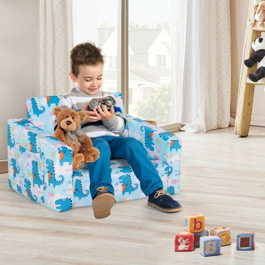 2-in-1 Convertible Kids Sofa with Velvet Fabric-Light Blue at Set Shop and Smile