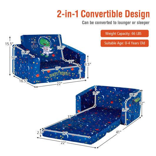 2-in-1 Convertible Kids Sofa with Velvet Fabric-Blue at Set Shop and Smile