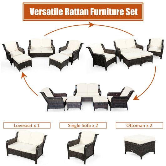 5 Pieces Patio Rattan Sofa Set with Cushion and Ottoman-Off White at Set Shop and Smile