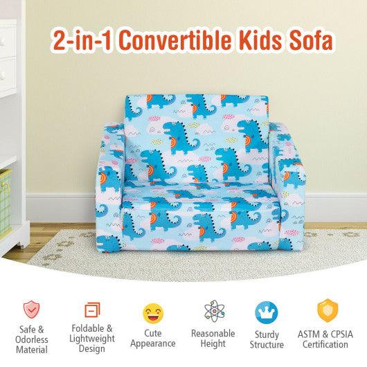 2-in-1 Convertible Kids Sofa with Velvet Fabric-Light Blue at Set Shop and Smile