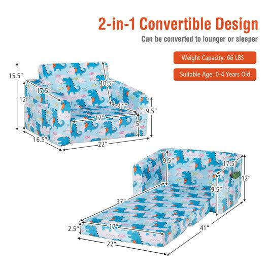 2-in-1 Convertible Kids Sofa with Velvet Fabric-Light Blue at Set Shop and Smile