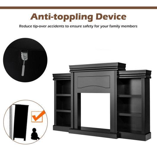 70 Inch Modern Fireplace Media Entertainment Center with Bookcase-Black at Set Shop and Smile