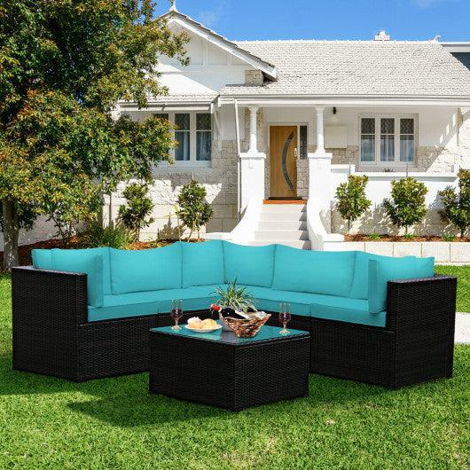 6 Pieces Patio Furniture Sofa Set with Cushions for Outdoor-Turquoise at Set Shop and Smile