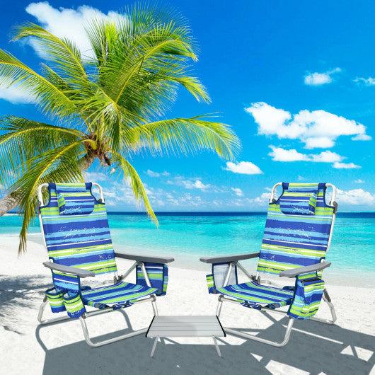 2 Packs 5-Position Outdoor Folding Backpack Beach Table Chair Reclining Chair Set-Blue at Set Shop and Smile