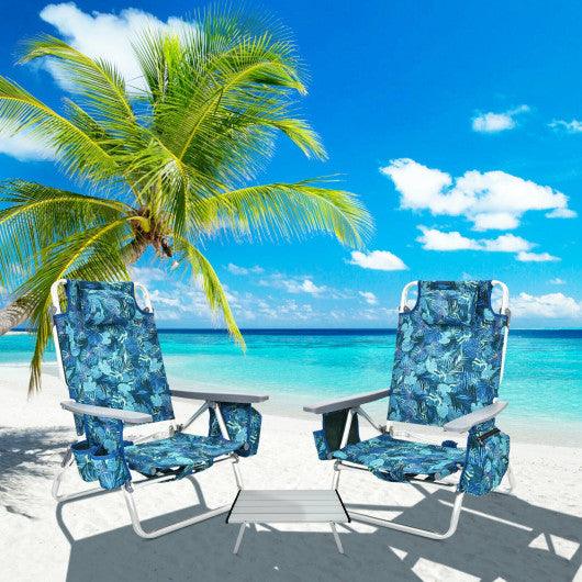 2 Packs 5-Position Outdoor Folding Backpack Beach Table Chair Reclining Chair Set-Multicolor at Set Shop and Smile
