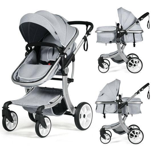 Folding Aluminum Infant Reversible Stroller with Diaper Bag-Gray at Set Shop and Smile