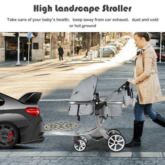 Folding Aluminum Infant Reversible Stroller with Diaper Bag-Gray at Set Shop and Smile