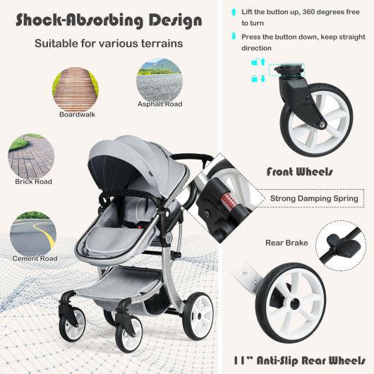 Folding Aluminum Infant Reversible Stroller with Diaper Bag-Gray at Set Shop and Smile