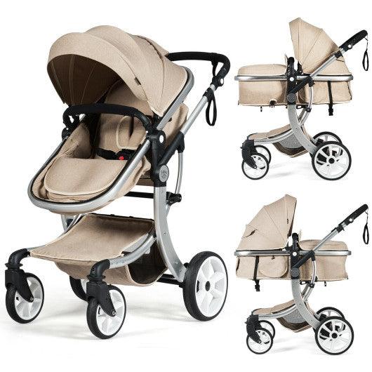 Folding Aluminum Infant Reversible Stroller with Diaper Bag-Beige at Set Shop and Smile