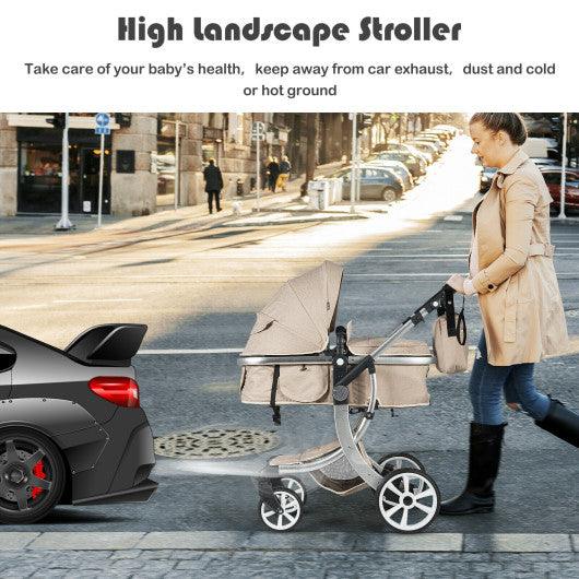 Folding Aluminum Infant Reversible Stroller with Diaper Bag-Beige at Set Shop and Smile