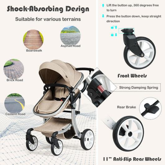 Folding Aluminum Infant Reversible Stroller with Diaper Bag-Beige at Set Shop and Smile