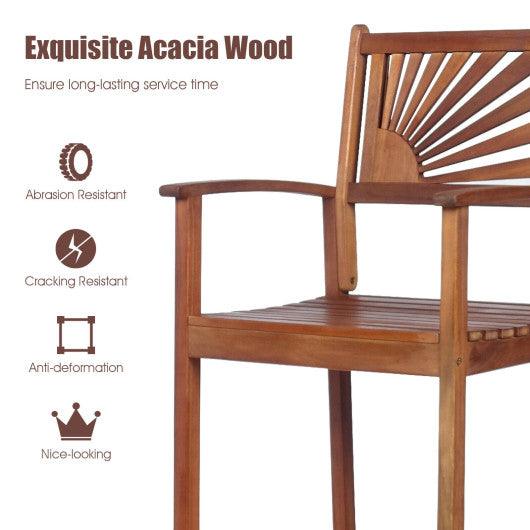 2 Pieces Outdoor Acacia Wood Bar Chairs with Sunflower Backrest and Armrests at Set Shop and Smile