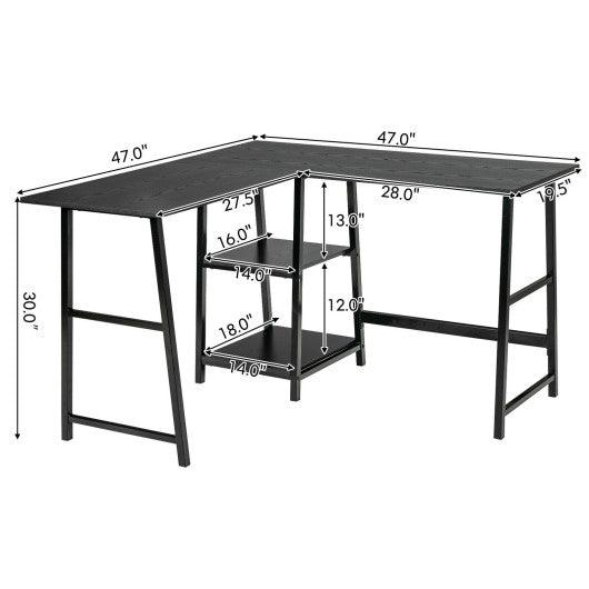 L Shaped Corner Computer Desk with Storage Shelves-Black at Set Shop and Smile