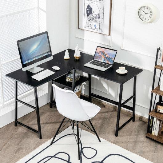 L Shaped Corner Computer Desk with Storage Shelves-Black at Set Shop and Smile