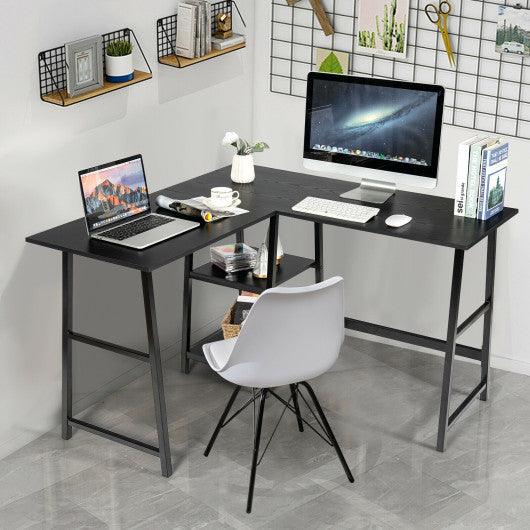 L Shaped Corner Computer Desk with Storage Shelves-Black at Set Shop and Smile