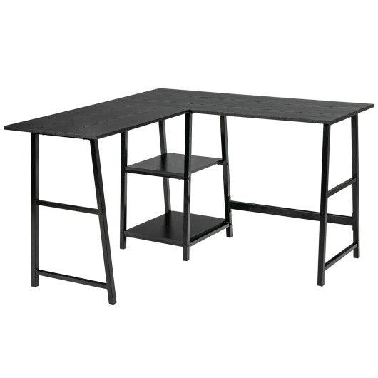 L Shaped Corner Computer Desk with Storage Shelves-Black at Set Shop and Smile