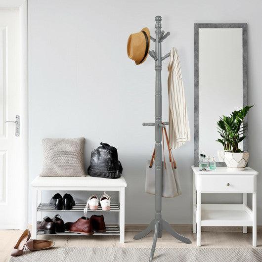 Entryway Height Adjustable Coat Stand with 9 Hooks-Gray at Set Shop and Smile