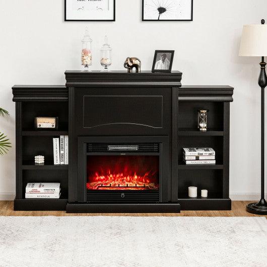 70 Inch Modern Fireplace Media Entertainment Center with Bookcase-Black at Set Shop and Smile