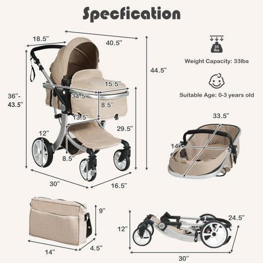 Folding Aluminum Infant Reversible Stroller with Diaper Bag-Beige at Set Shop and Smile