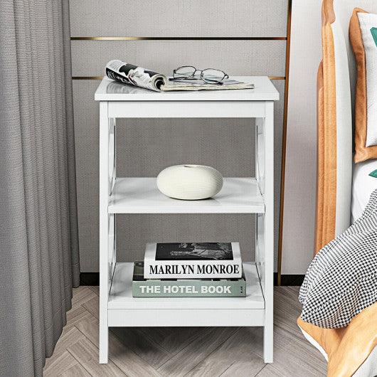 2 Pieces 3-tier Nightstand Sofa Side End Accent Table Storage Display Shelf-White at Set Shop and Smile