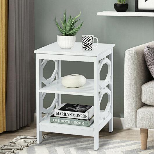 2 Pieces 3-tier Nightstand Sofa Side End Accent Table Storage Display Shelf-White at Set Shop and Smile