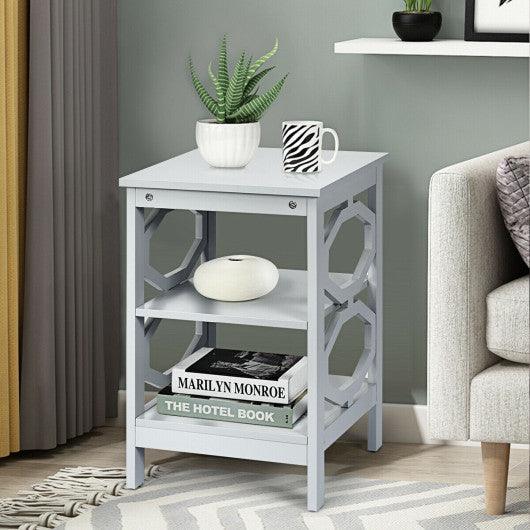 2 Pieces 3-tier Nightstand Sofa Side End Accent Table Storage Display Shelf-Gray at Set Shop and Smile