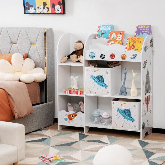 Kids Toy and Book Organizer Children Wooden Storage Cabinet with Storage Bins at Set Shop and Smile