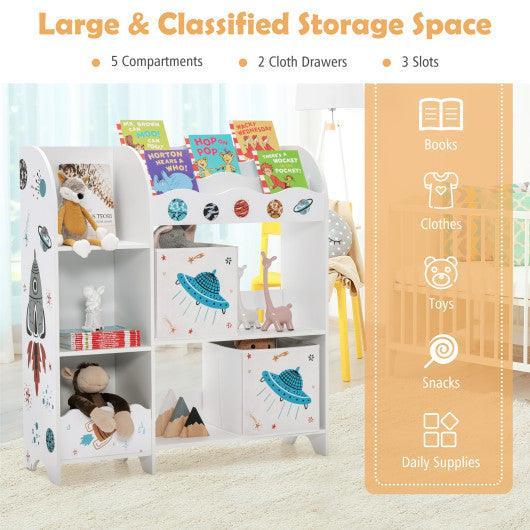 Kids Toy and Book Organizer Children Wooden Storage Cabinet with Storage Bins at Set Shop and Smile