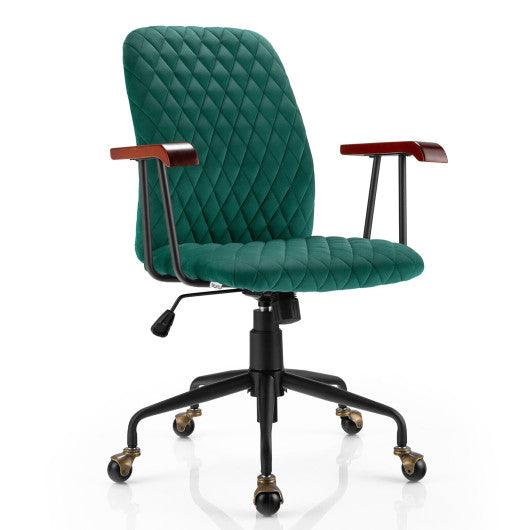 Velvet Home Office Chair with Wooden Armrest Green at Set Shop and Smile