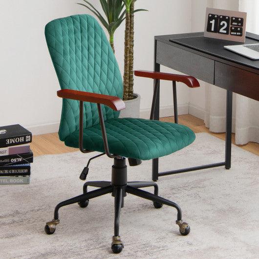 Velvet Home Office Chair with Wooden Armrest Green at Set Shop and Smile