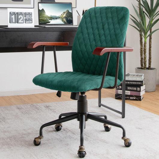Velvet Home Office Chair with Wooden Armrest Green at Set Shop and Smile