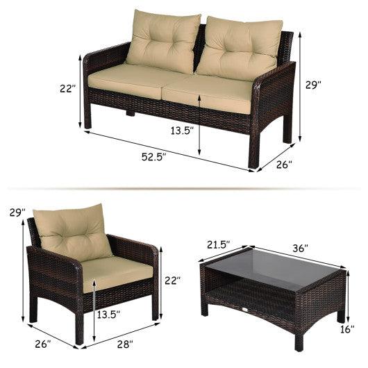 4 Pieces Patio Rattan Free Combination Sofa Set with Cushion and Coffee Table at Set Shop and Smile
