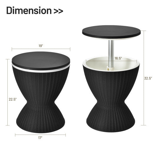 3 in 1 8 Gallon Patio Rattan Cooler Bar Table with Adjust Ice Bucket-Black - Set Shop and Smile