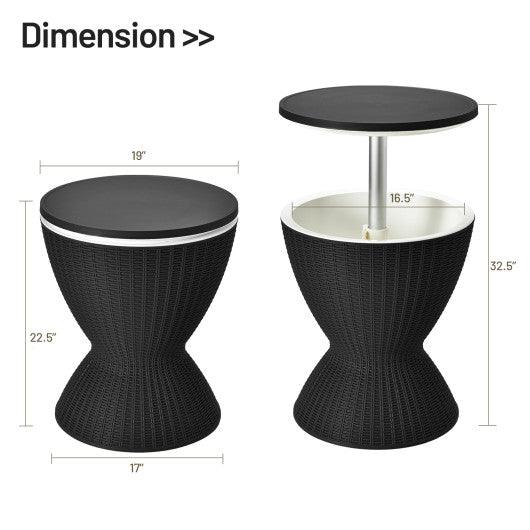 3 in 1 8 Gallon Patio Rattan Cooler Bar Table with Adjust Ice Bucket-Black at Set Shop and Smile