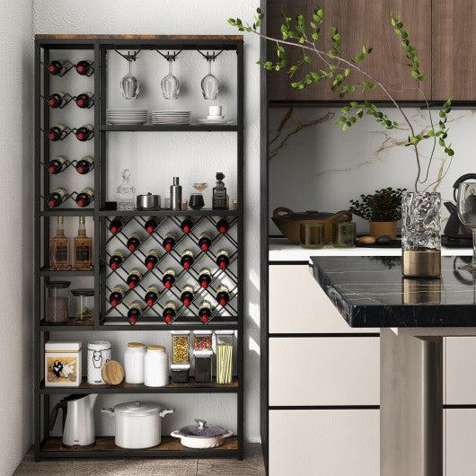 Industrial Floor Wine Rack with 3 Rows of Stemware Racks at Set Shop and Smile