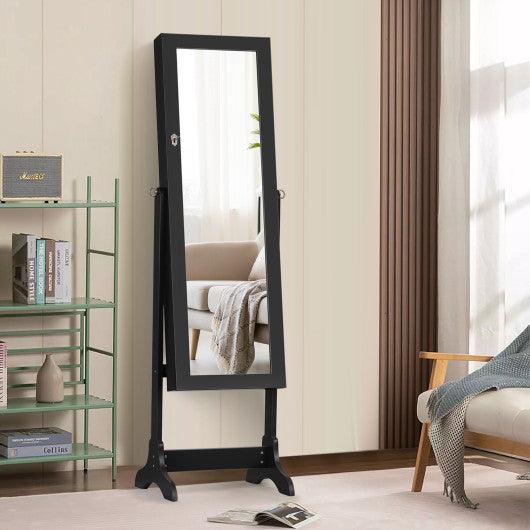 Lockable Mirrored Jewelry Cabinet Armoire Storage Organizer Box-Black at Set Shop and Smile