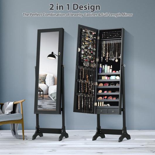 Lockable Mirrored Jewelry Cabinet Armoire Storage Organizer Box-Black at Set Shop and Smile