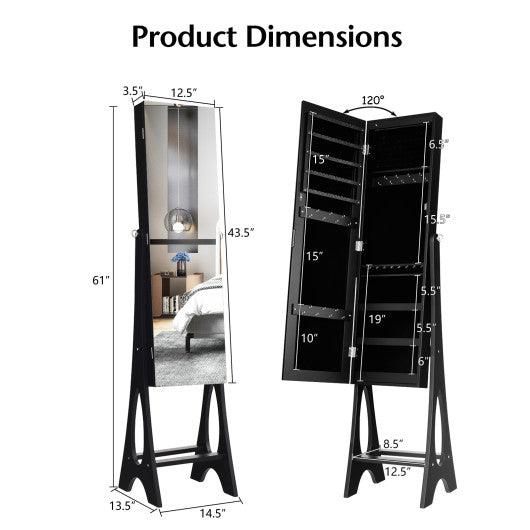 LED Jewelry Cabinet Armoire Organizer with Bevel Edge Mirror-Black at Set Shop and Smile