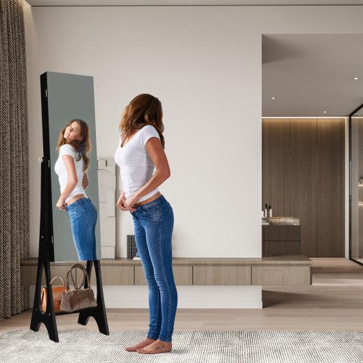 LED Jewelry Cabinet Armoire Organizer with Bevel Edge Mirror-Black at Set Shop and Smile