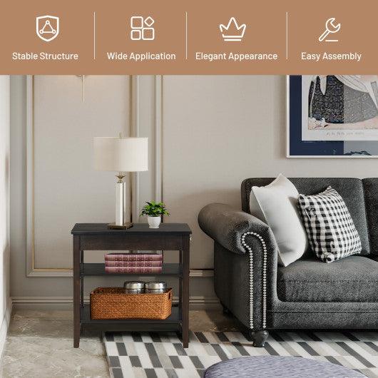 Side End Table with Drawer and 2-Tier Open Storage Shelves for Space Saving-Brown at Set Shop and Smile