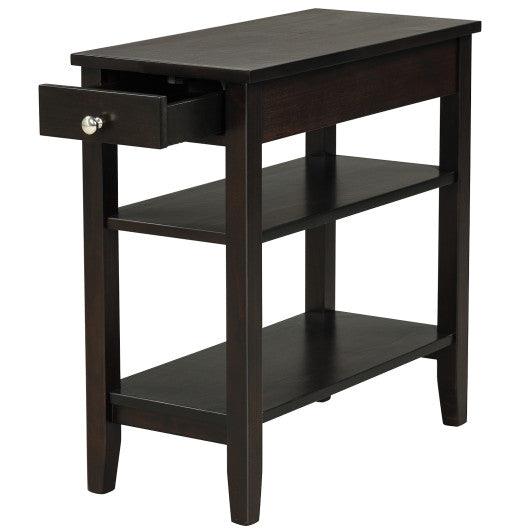 Side End Table with Drawer and 2-Tier Open Storage Shelves for Space Saving-Brown at Set Shop and Smile