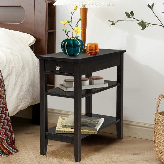 Side End Table with Drawer and 2-Tier Open Storage Shelves for Space Saving-Brown at Set Shop and Smile